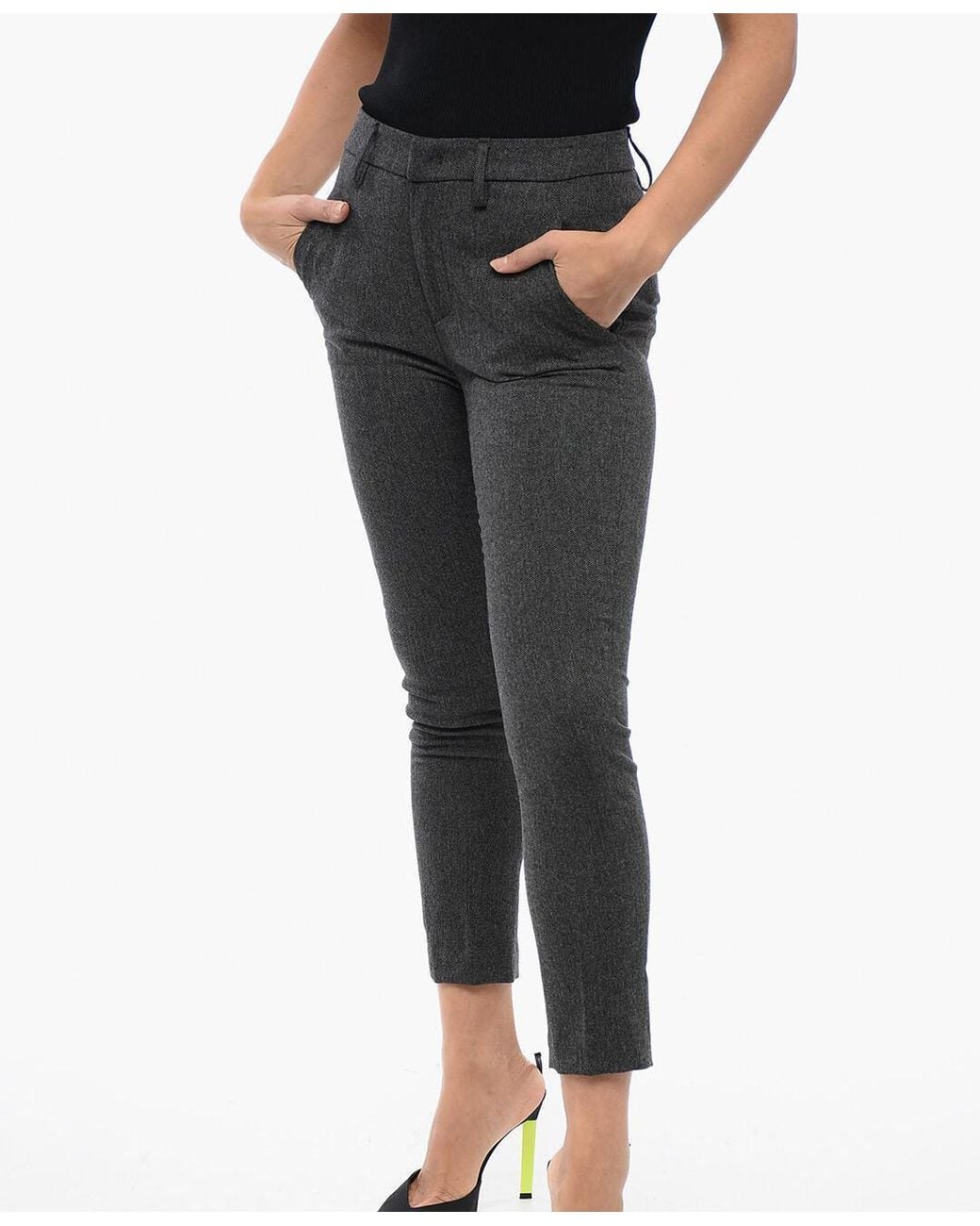 Dondup Black Carmen Herringbone-Pattern Trousers