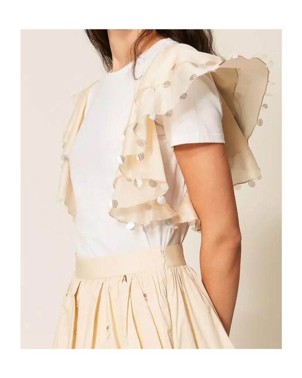 Twinset White Ruffled Embellished T-Shirt