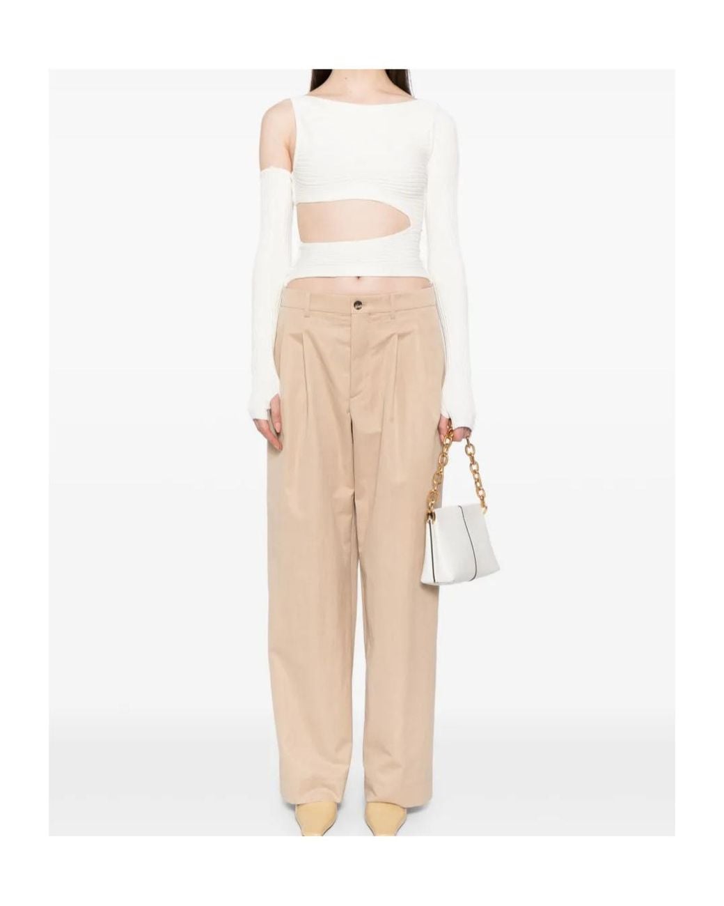 Wardrobe NYC Natural Wide-Leg Pleated Track Pants