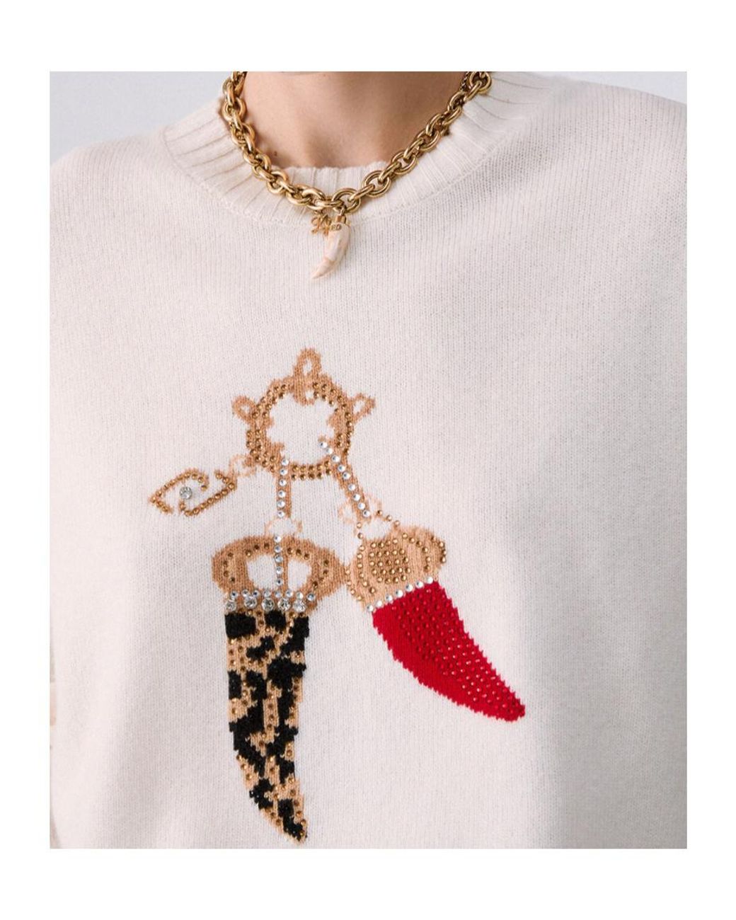 Liu Jo White Embellished Crewneck Knitted Sweater