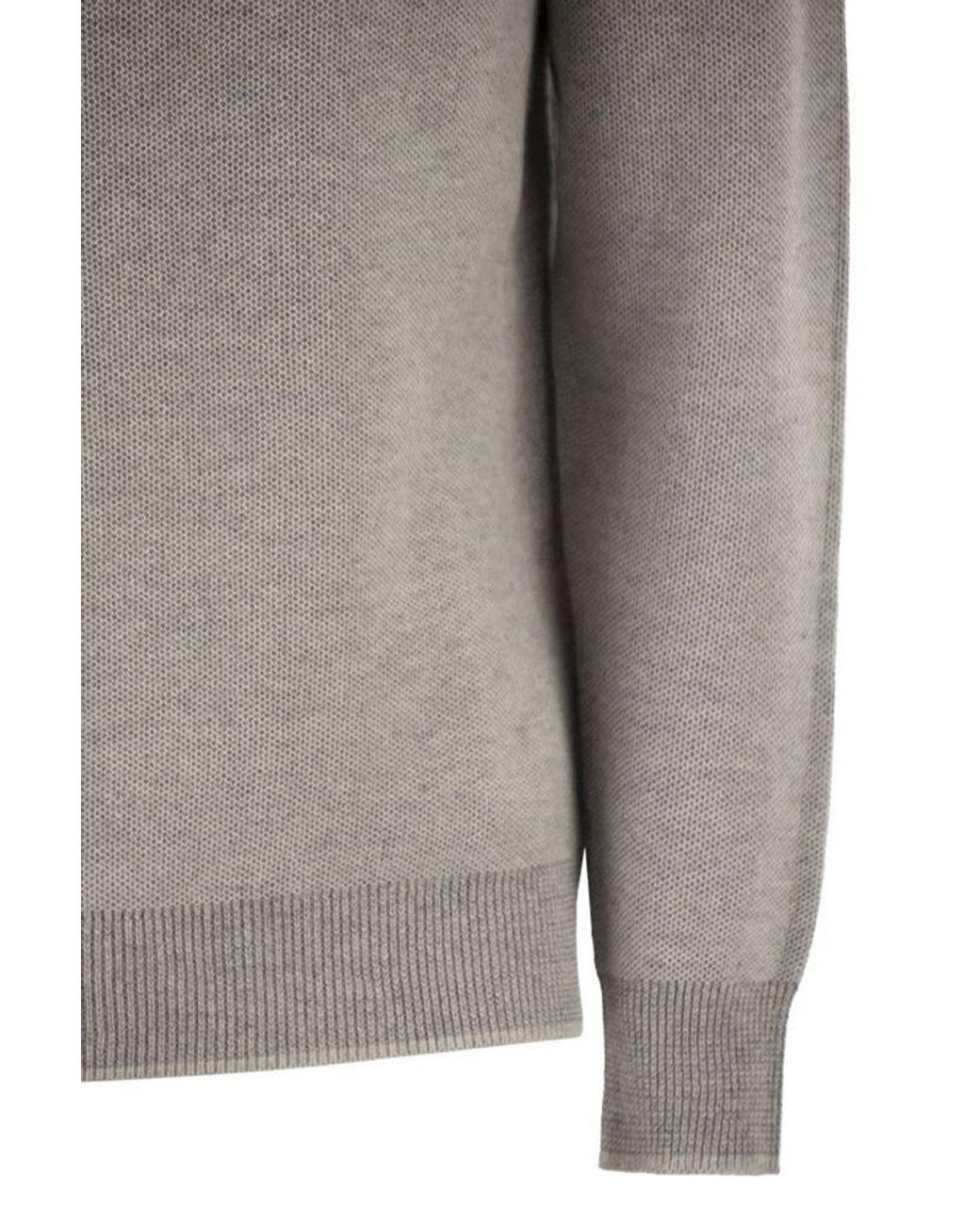 Peserico Gray Ribbed Crew-Neck Sweater for men