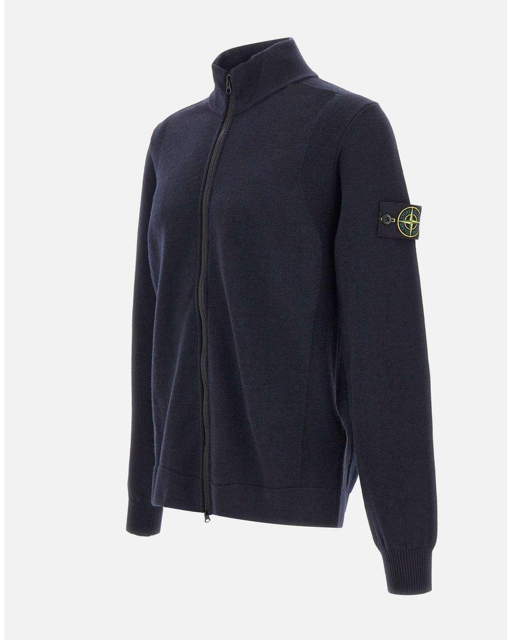 Stone Island Blue Logo Patch Zip-Up Cardigan for men