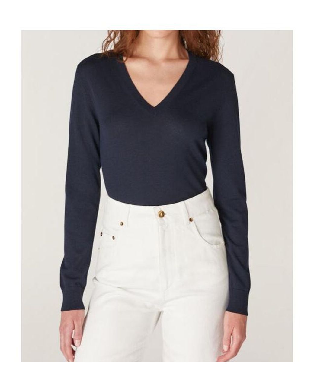 Loro Piana Blue V-Neck Long-Sleeved Top