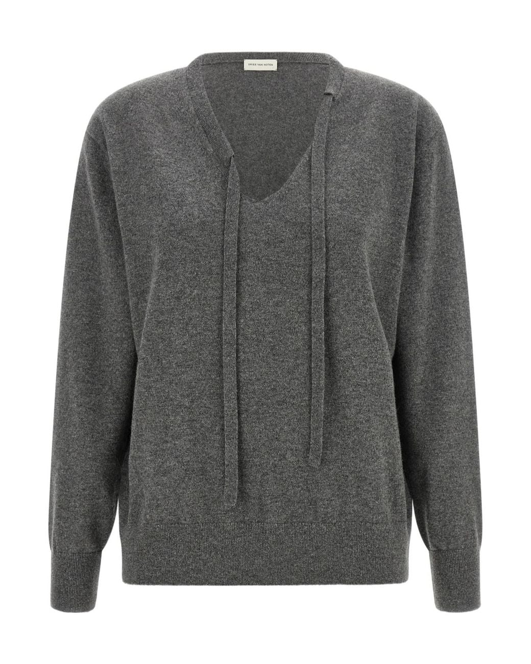 Dries Van Noten Gray Towie Lace V-Neck Knitted Sweater