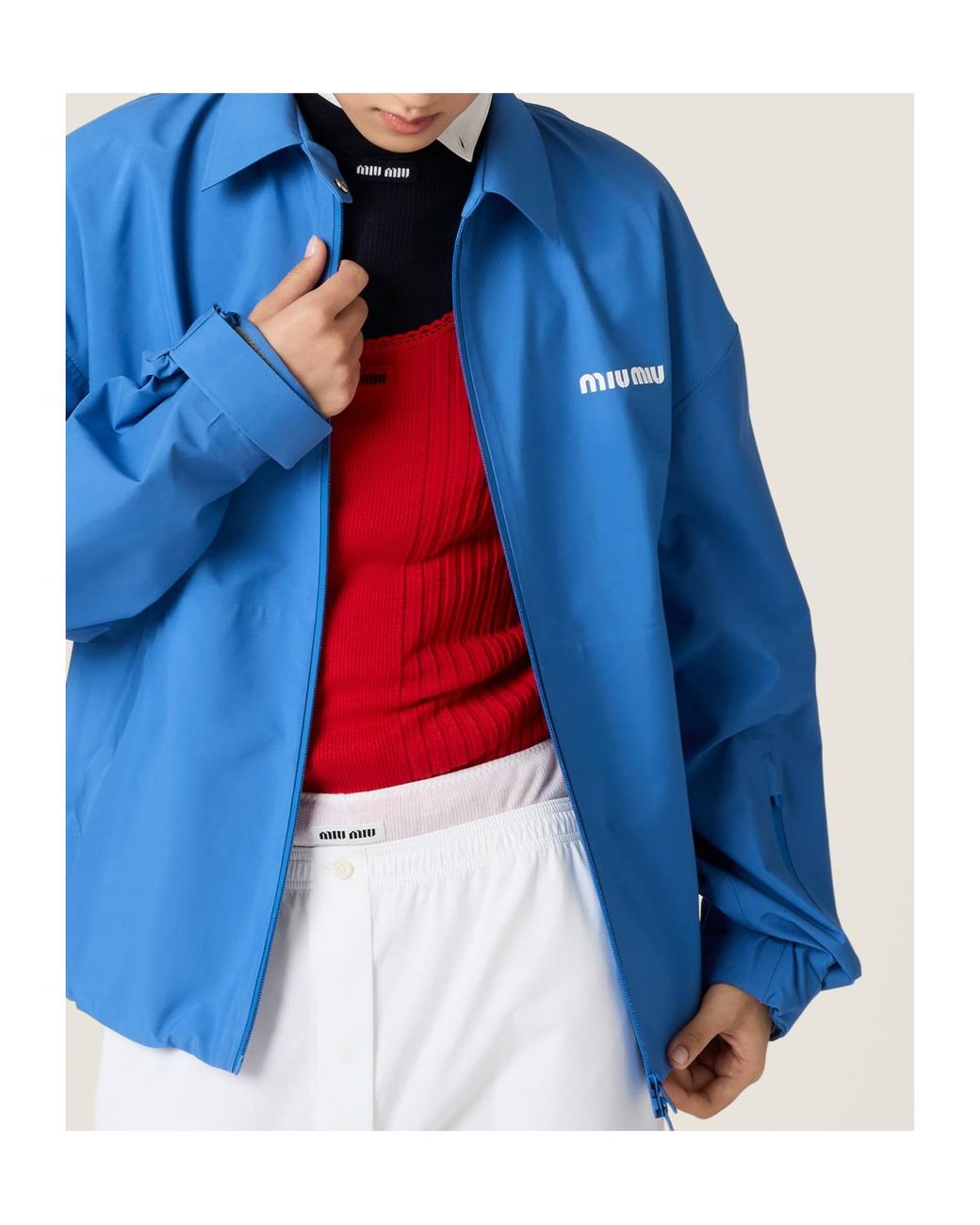 Miu Miu Blue Logo-Embroidered Zipped Jacket