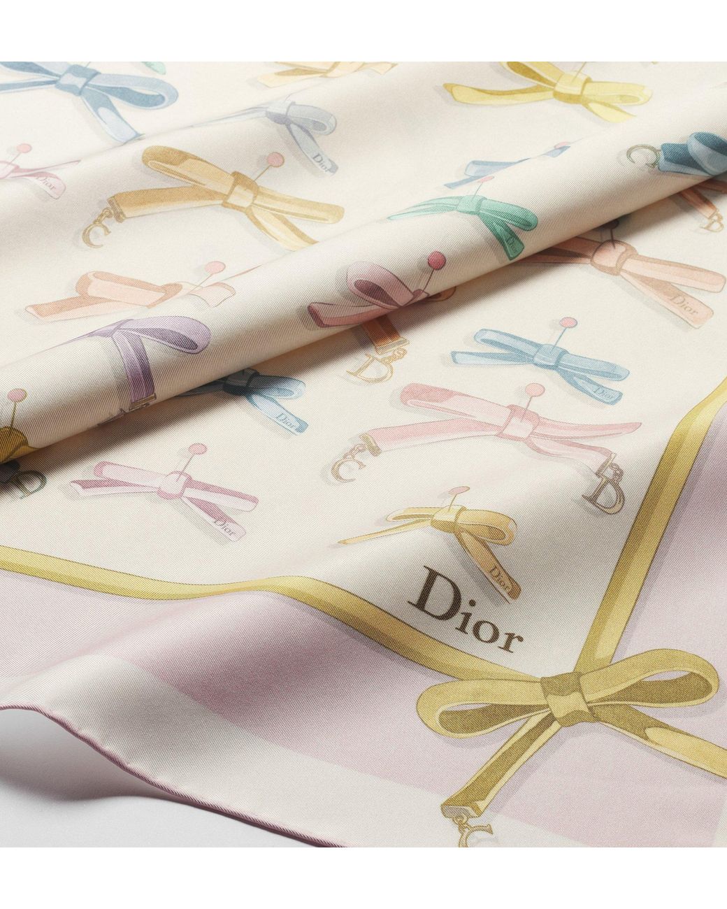 Dior White Delicate Bow90 Square Scarf
