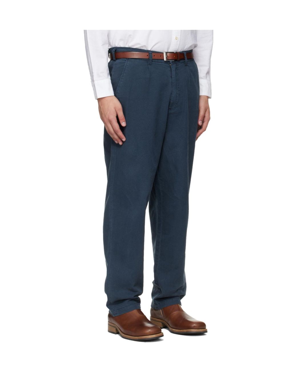 Barbour Blue Cotton Linen Relaxed Trouser for men
