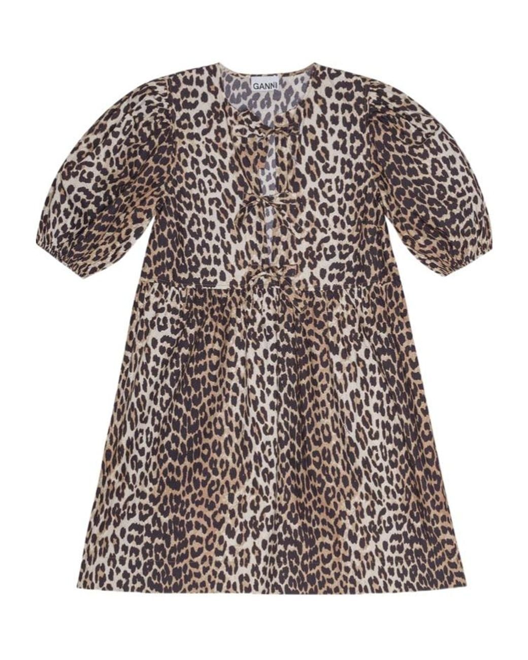 Ganni Multicolor Leopard Printed Balloon Sleeved Mini Dress