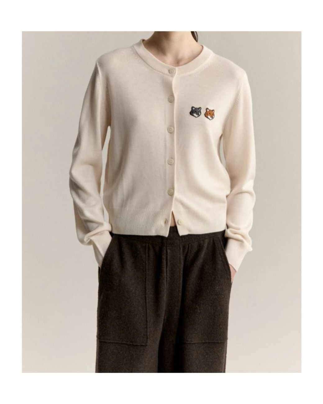 Maison Kitsuné White Double Fox Head Patch Cardigan for men