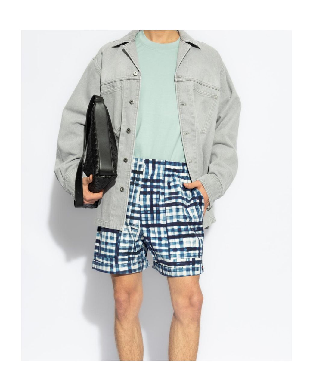 Bottega Veneta Blue Plaid Pattern Shorts for men