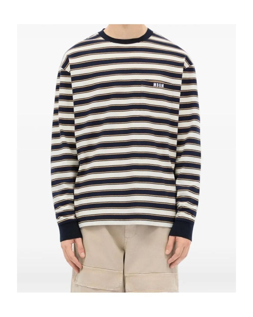 MSGM Gray Long-Sleeved Striped T-Shirt for men