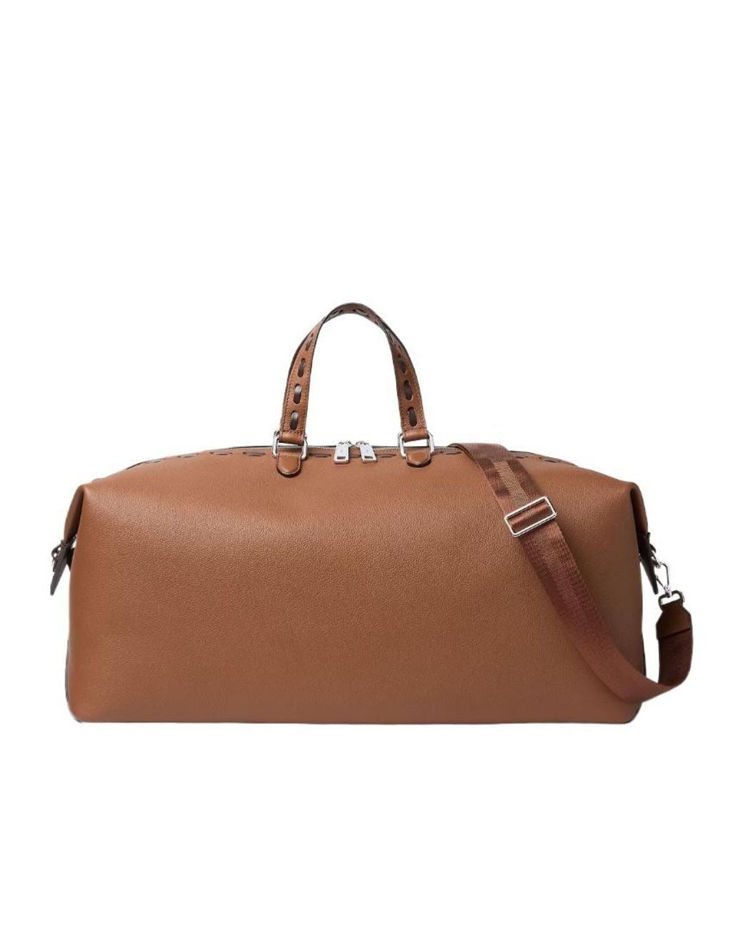 Fendi Brown Lui Topstitch Detail Duffle Bag for men