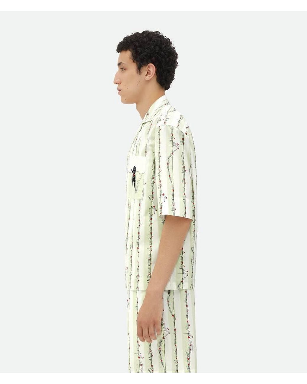 Bottega Veneta Green Short Sleeved Striped Shirt for men