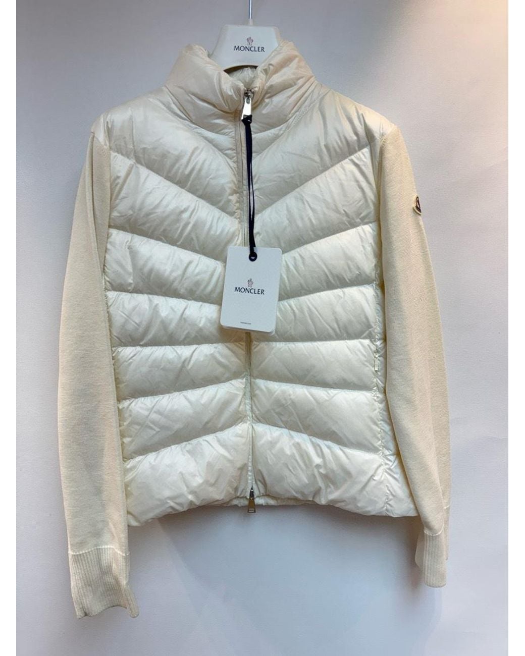 Moncler White Logo Patch Zip-Up Jacket