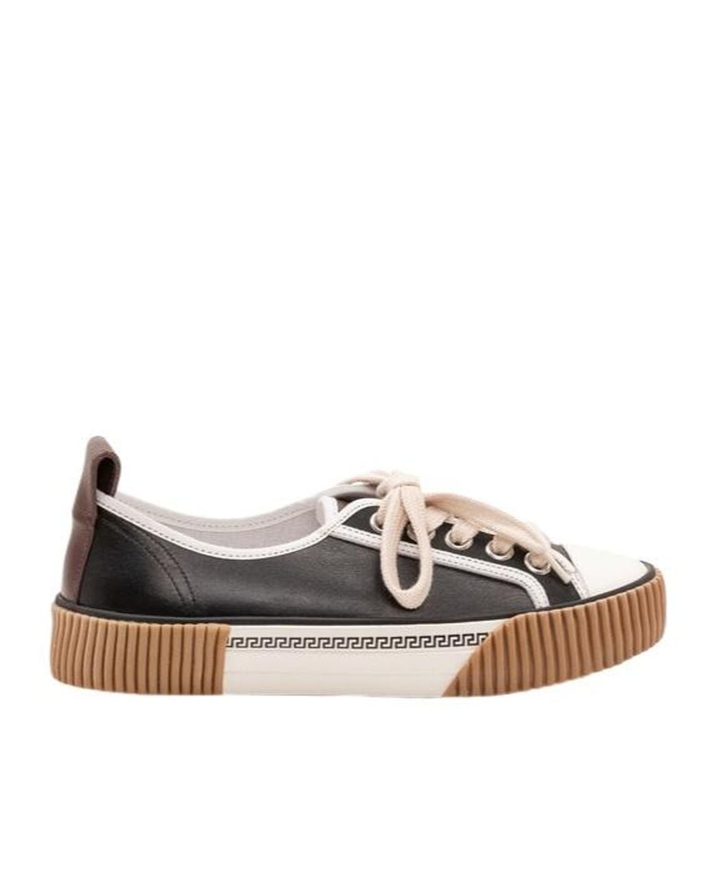 Versace Brown Round-Toe Lace-Up Sneakers