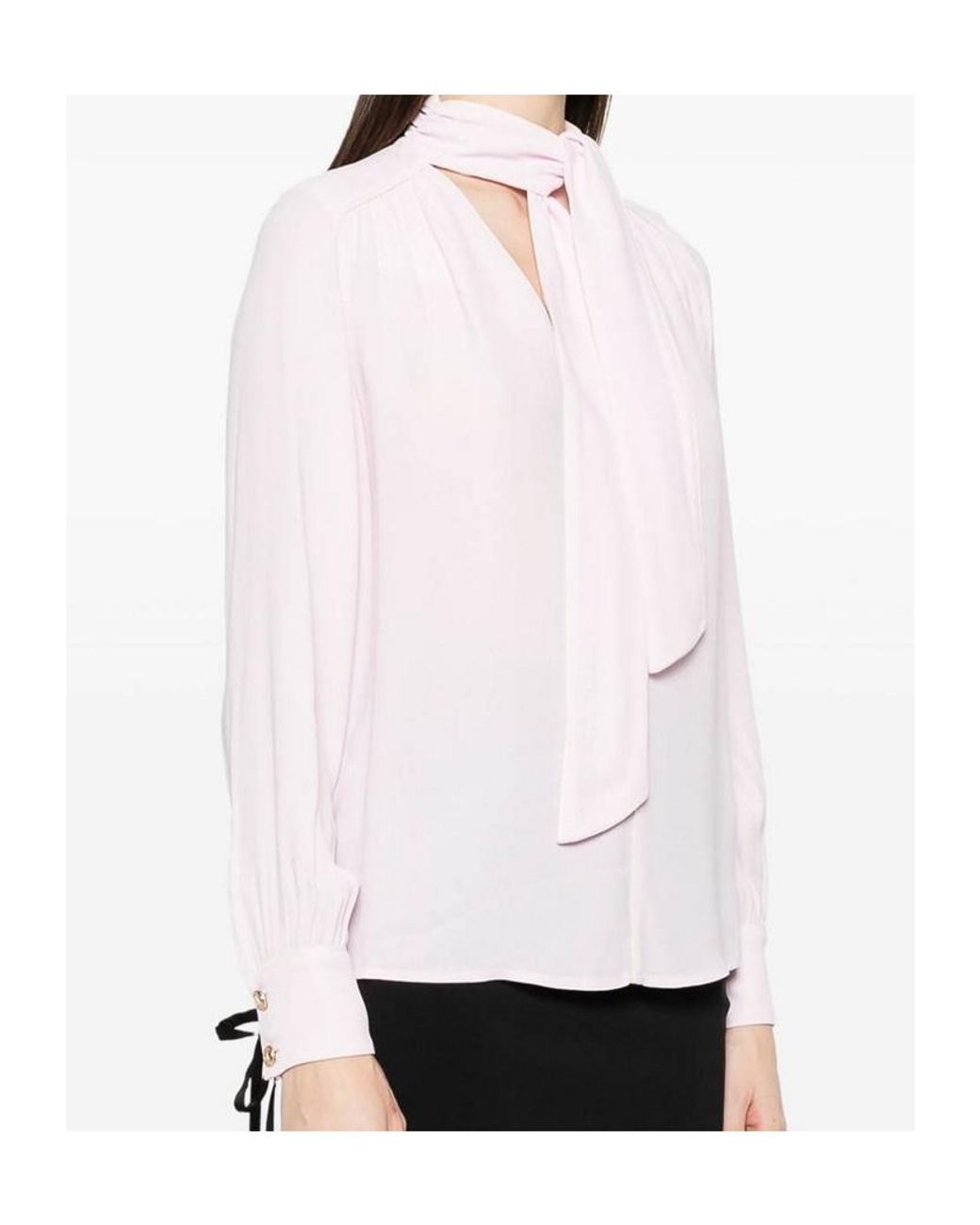 Elisabetta Franchi White Piping Tie-Neck Georgette Blouse