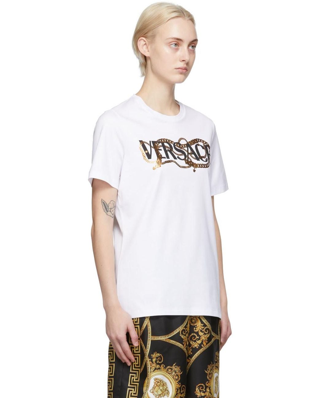 Versace White Logo Printed Crewneck T-Shirt