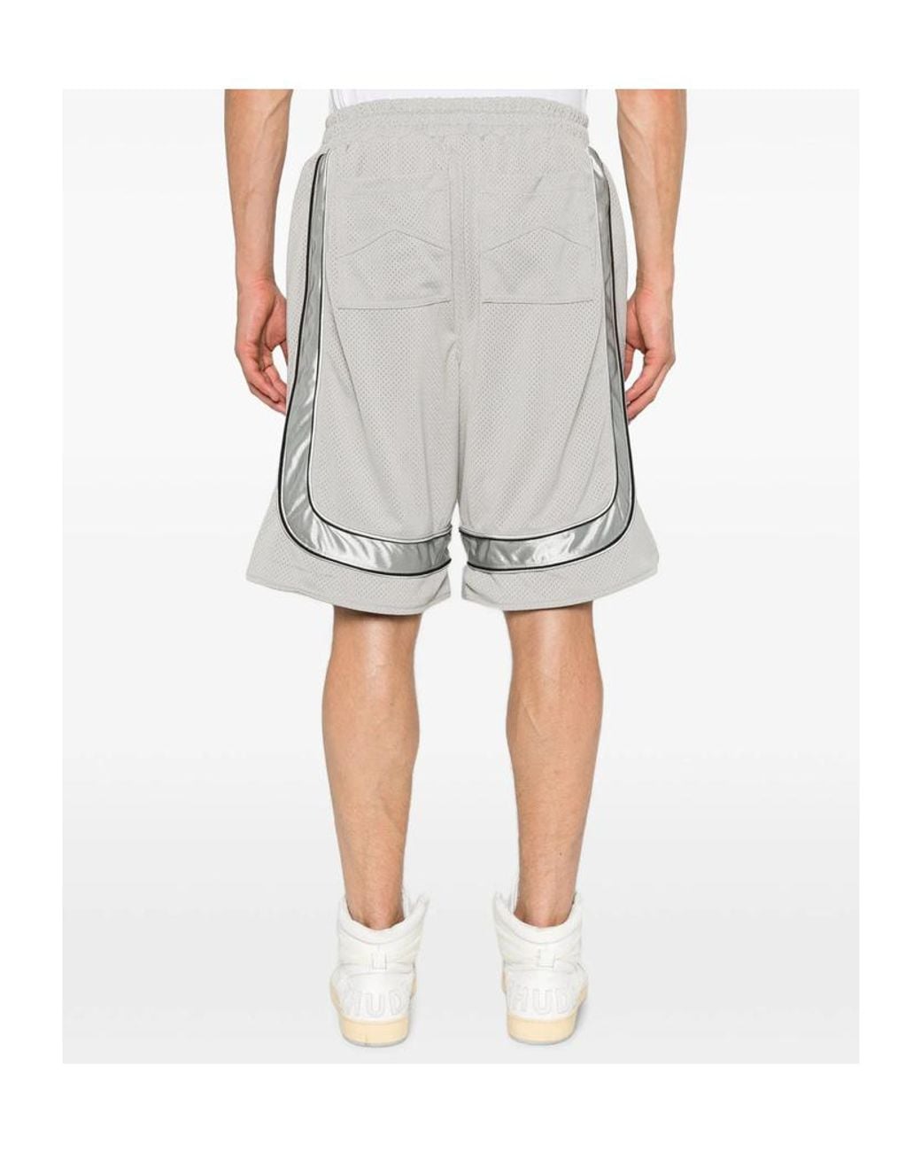 Rhude White Baggy Mesh Collegiate Logo Shorts for men