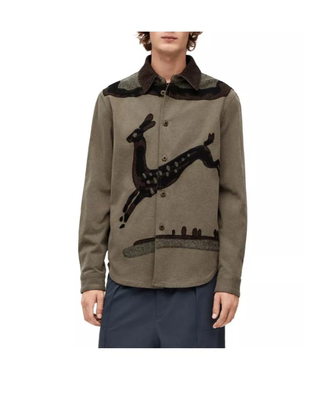 Loewe Brown Deer Intarsia Overshirt for men