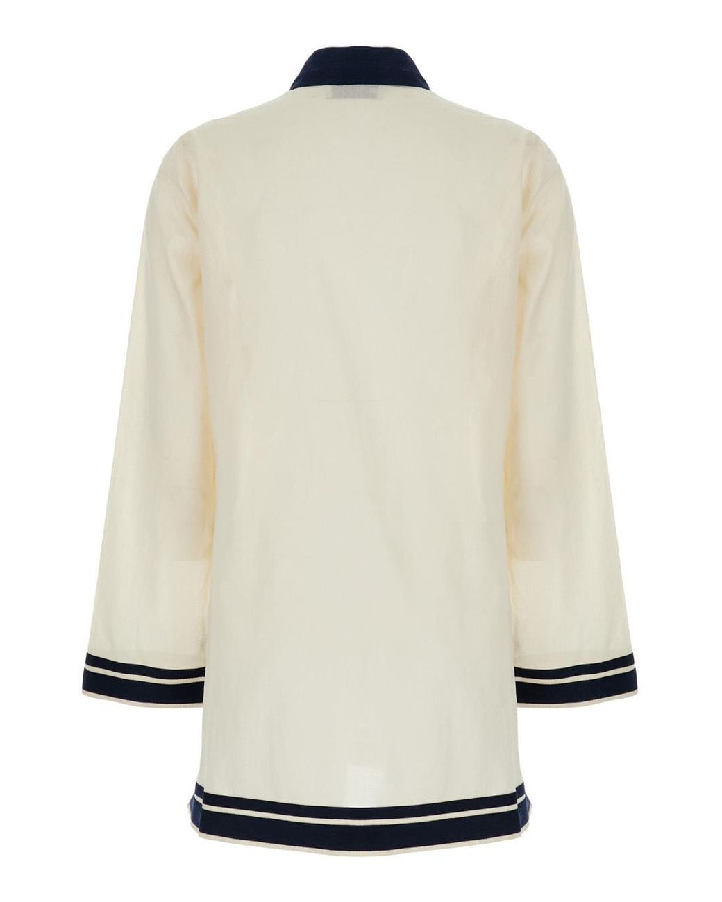 Tory Burch Natural Embroidered Tassel Tunic Top