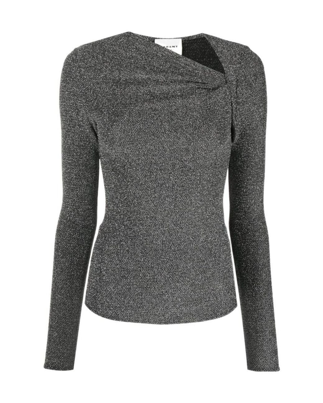 Isabel Marant Gray Shimmer Asymmetric-Neck Top