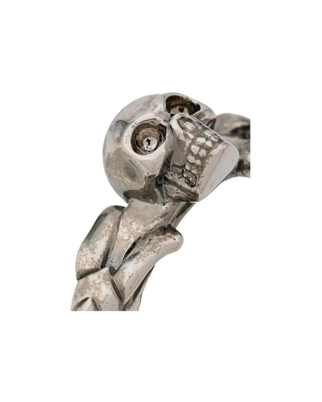 McQueen Metallic Skull-Detail Braided Ring for men