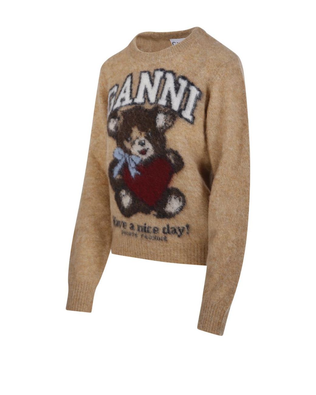 Ganni Pink Graphic Bear Intarsia Knit Jumper