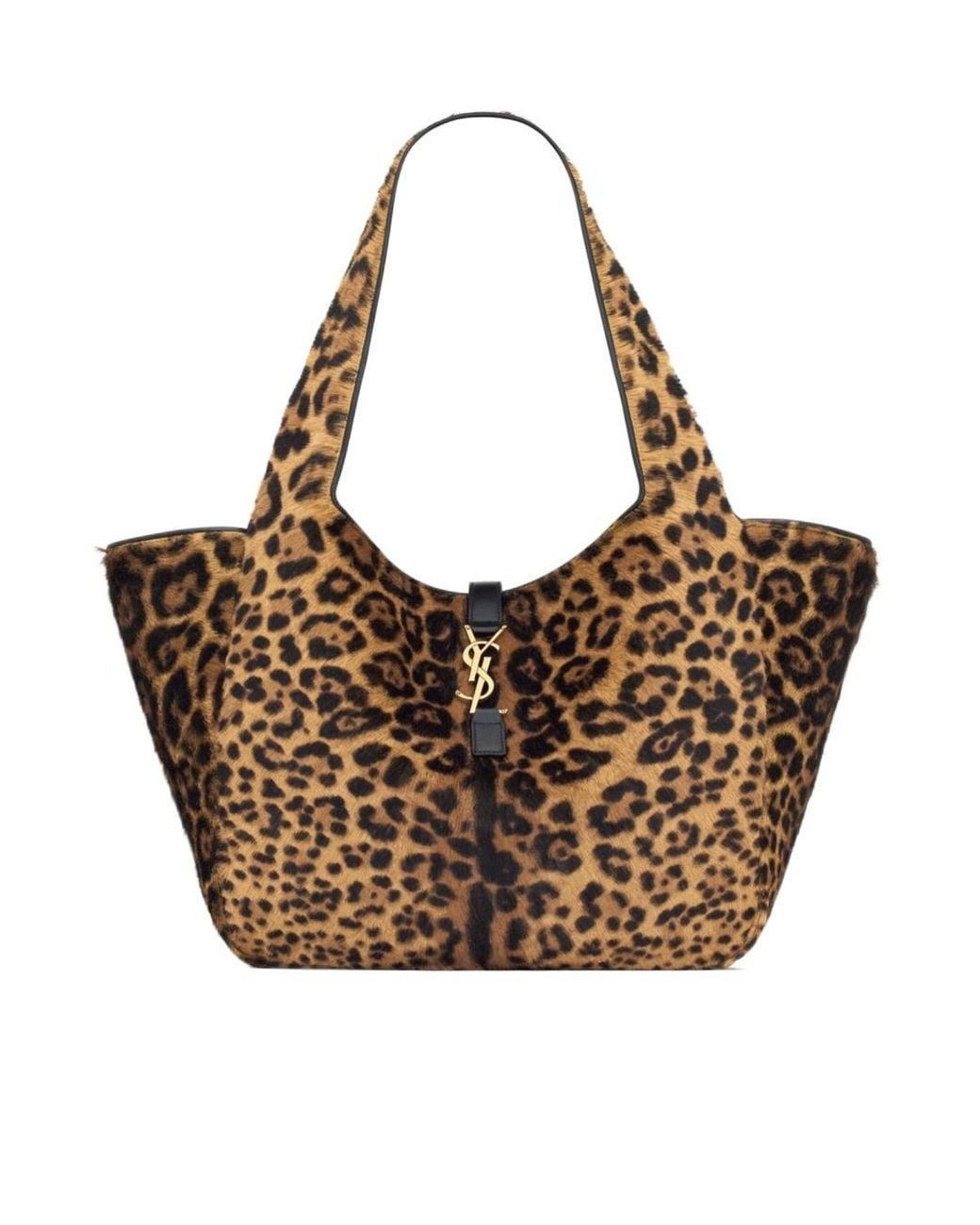 Saint Laurent Brown Le 5 À 7 Leopard Printed Tote Bag