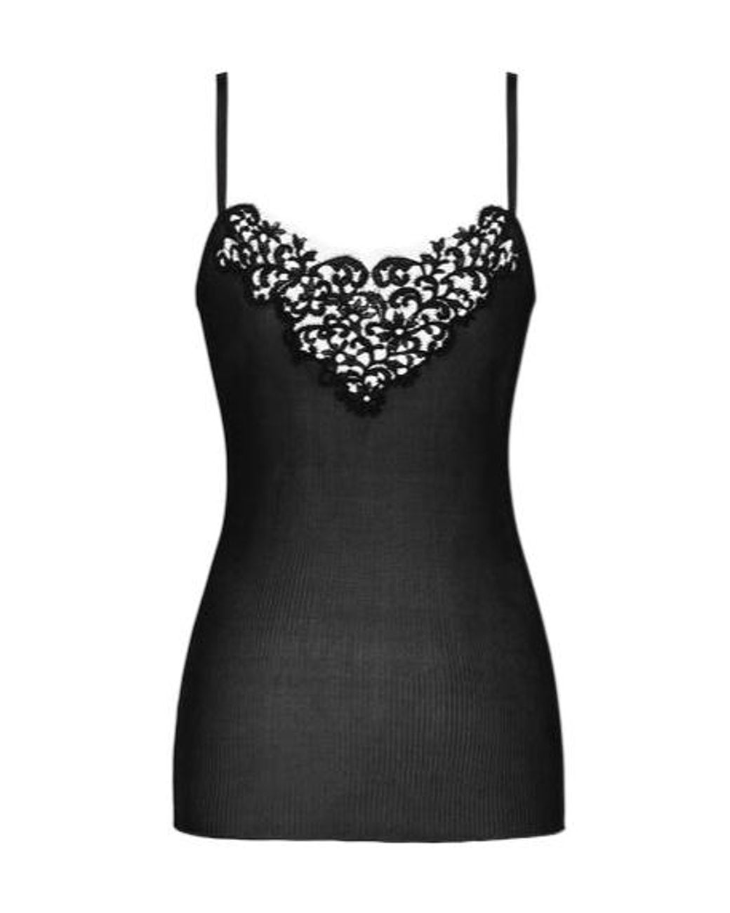 Saint Laurent Black Guipure Ribbed Tank Top