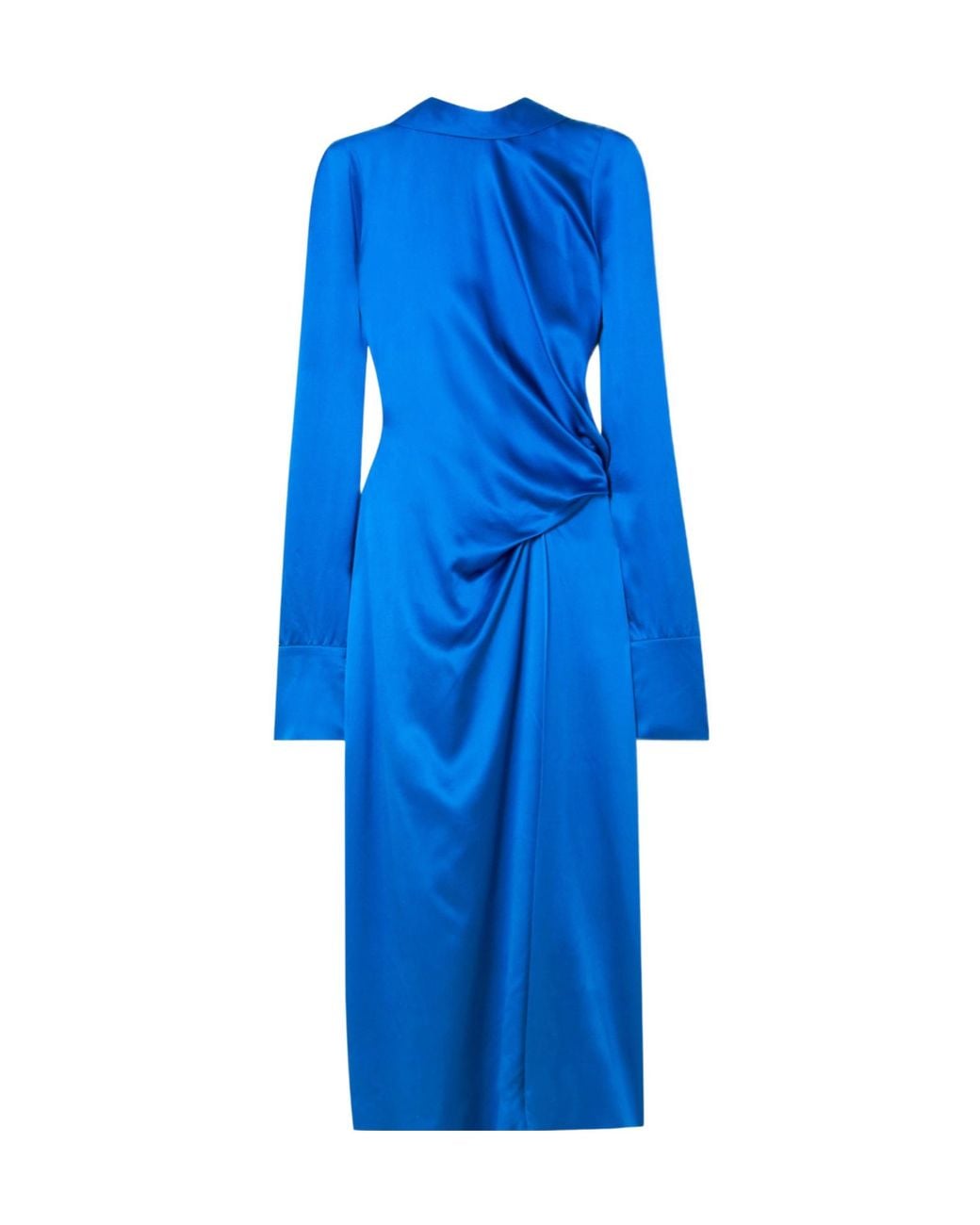 Dries Van Noten Blue Gathered Silk-Satin Midi Dress