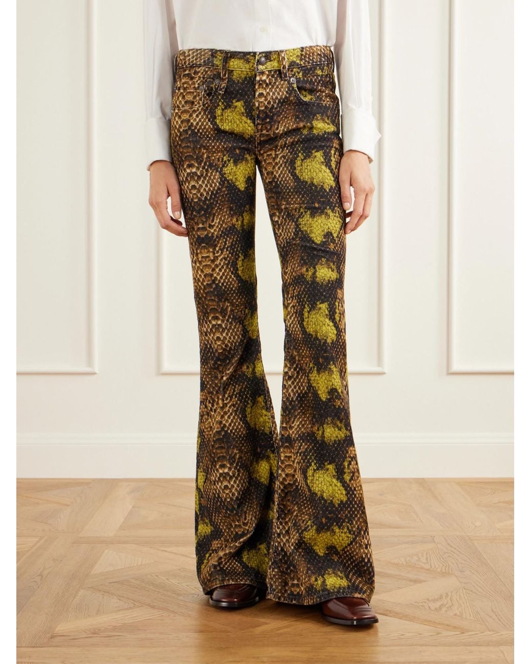 R13 Multicolor Snake-Patterned Corduroy Wide-Leg Pants