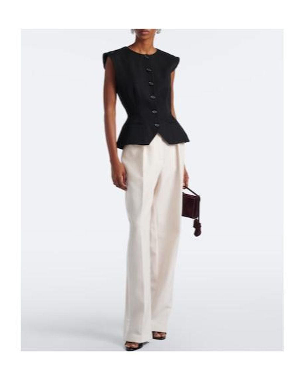 Magda Butrym White Silk Wool Wide-Leg Trousers
