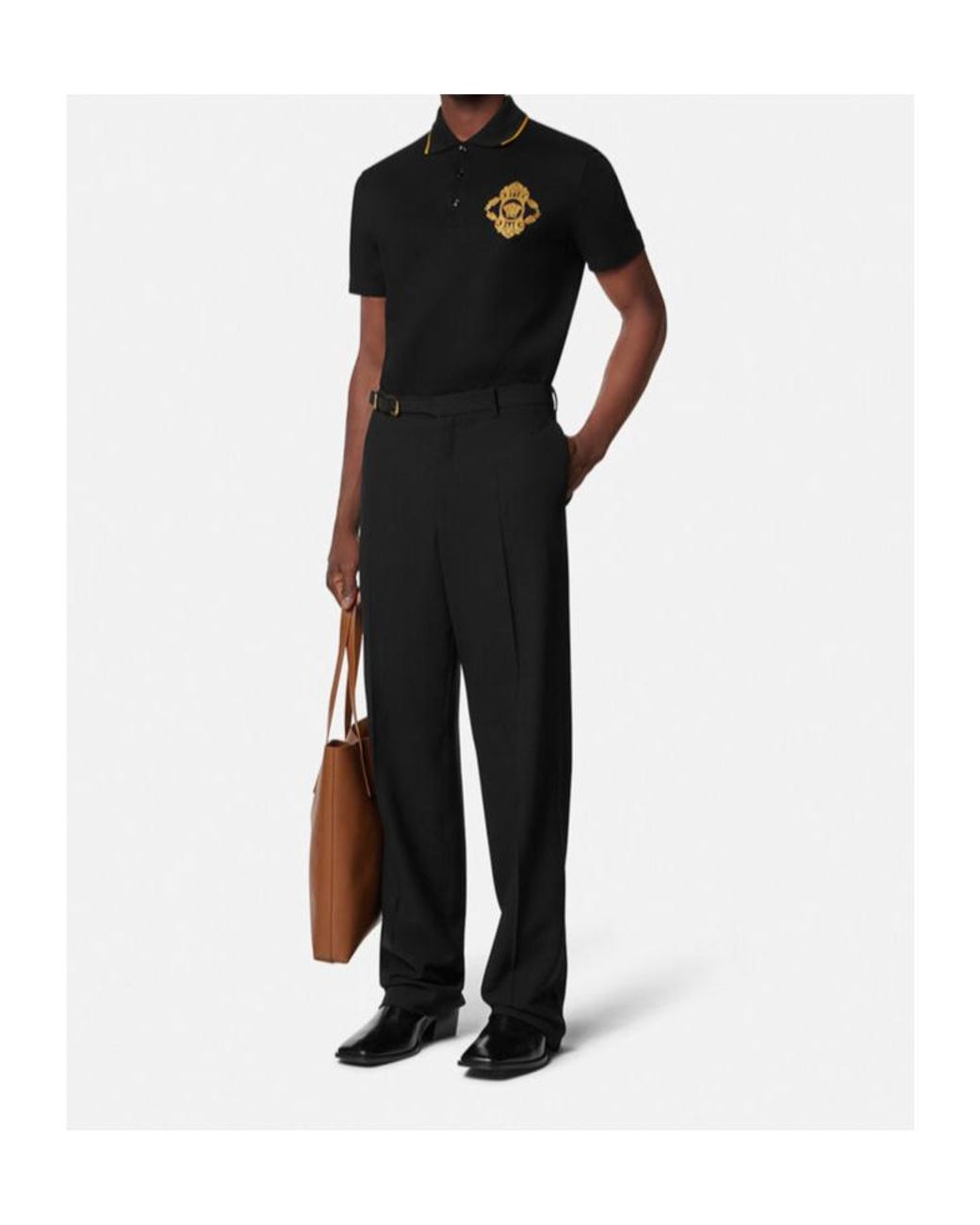 Versace Black Medusa Head Embroidered Short-Sleeved Polo Shirt for men