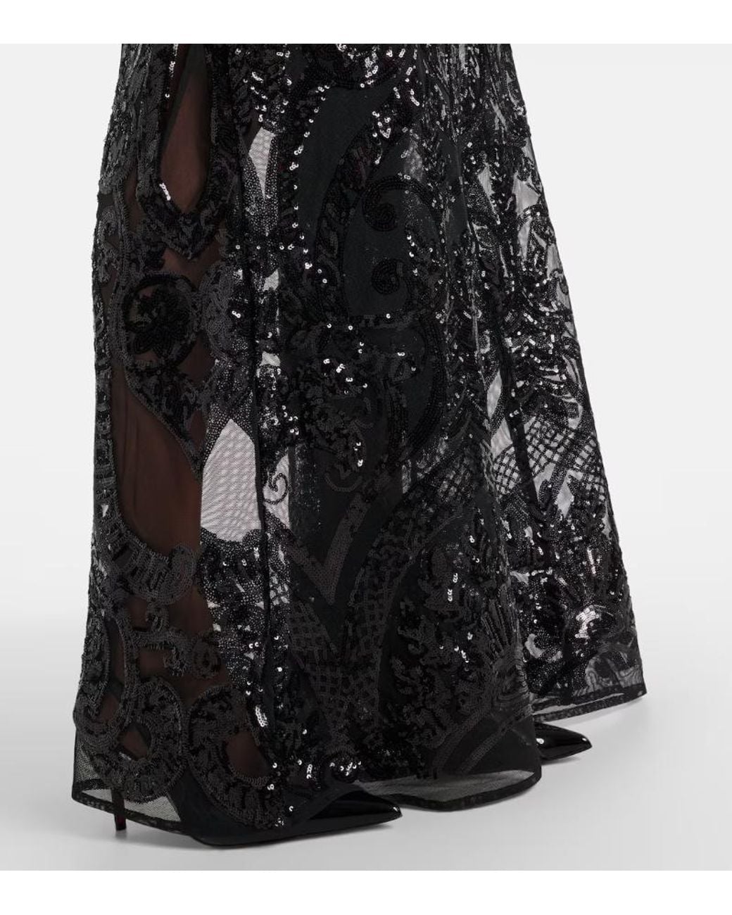 Norma Kamali Black Obie Sequined Semi-Sheer Mesh Jumpsuit