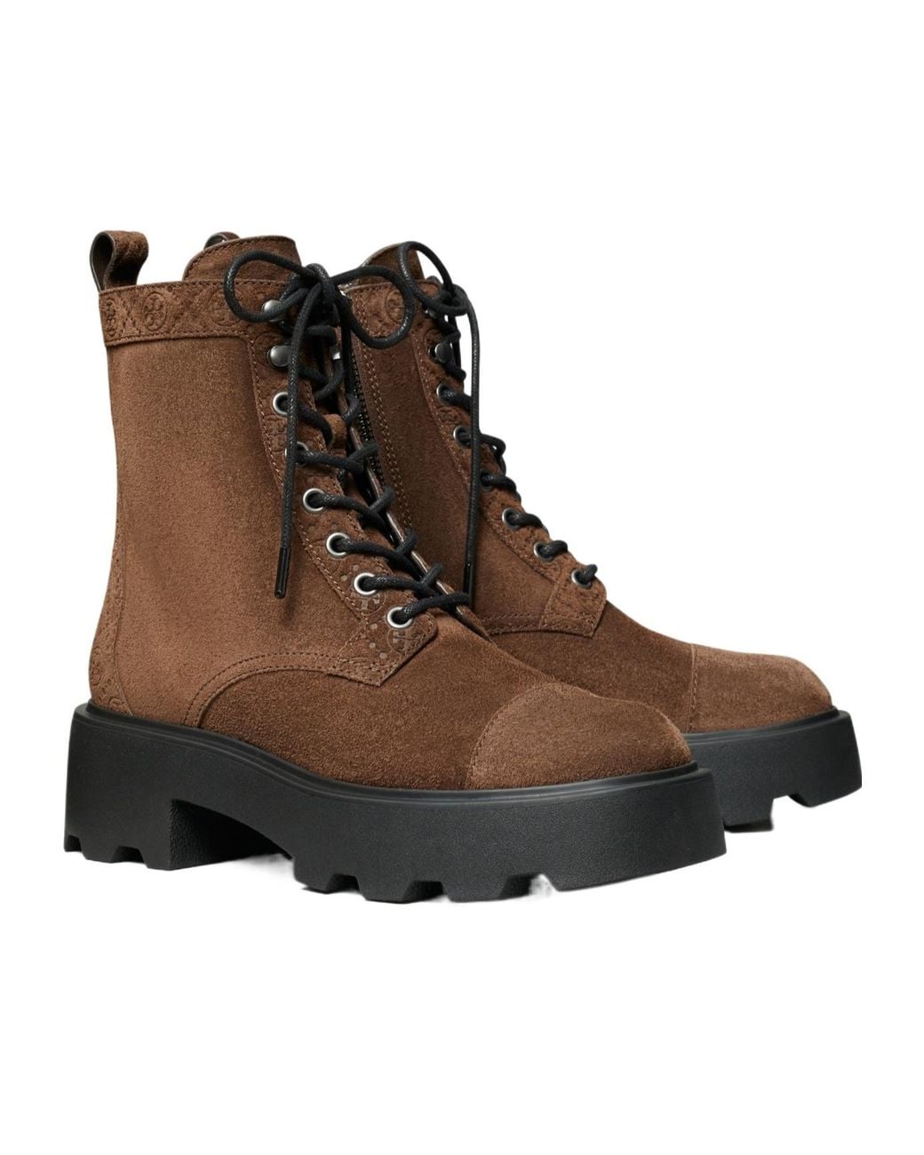 Tory Burch Brown Chunky-Sole Lace-Up Ankle Boots