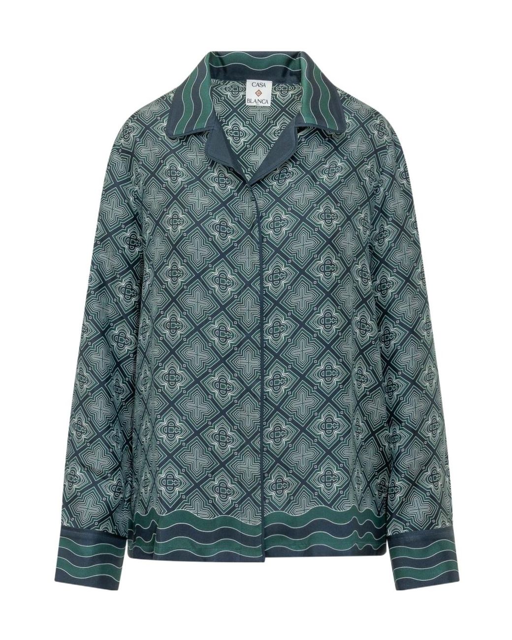 Casablanca Green Geometric Silk Pyjama Shirt