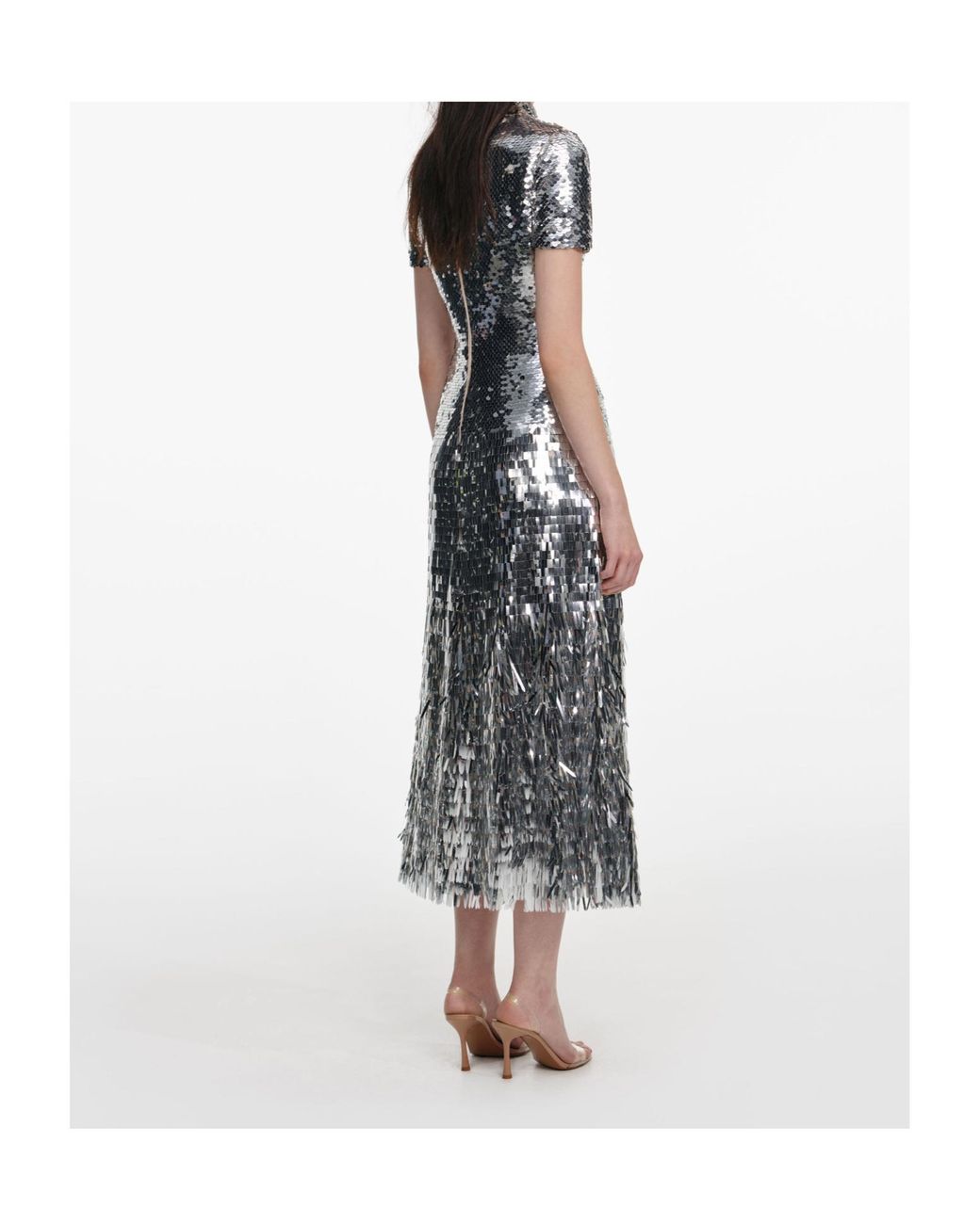Self-Portrait White Sequin Midi Dress