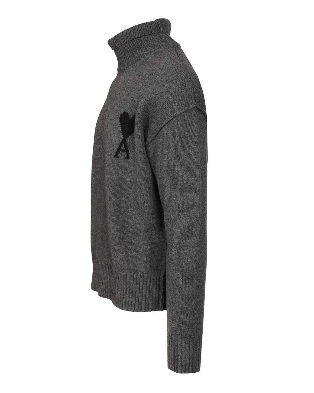 AMI Gray Heart-Logo Turtleneck Sweater for men