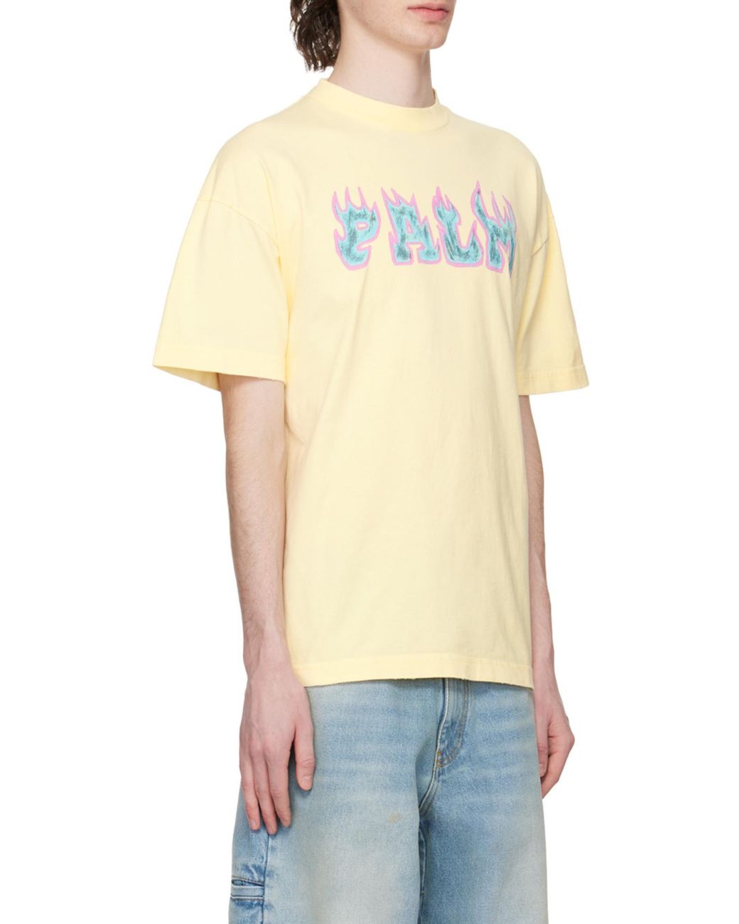 Palm Angels Yellow Flames Logo-Print T-Shirt for men