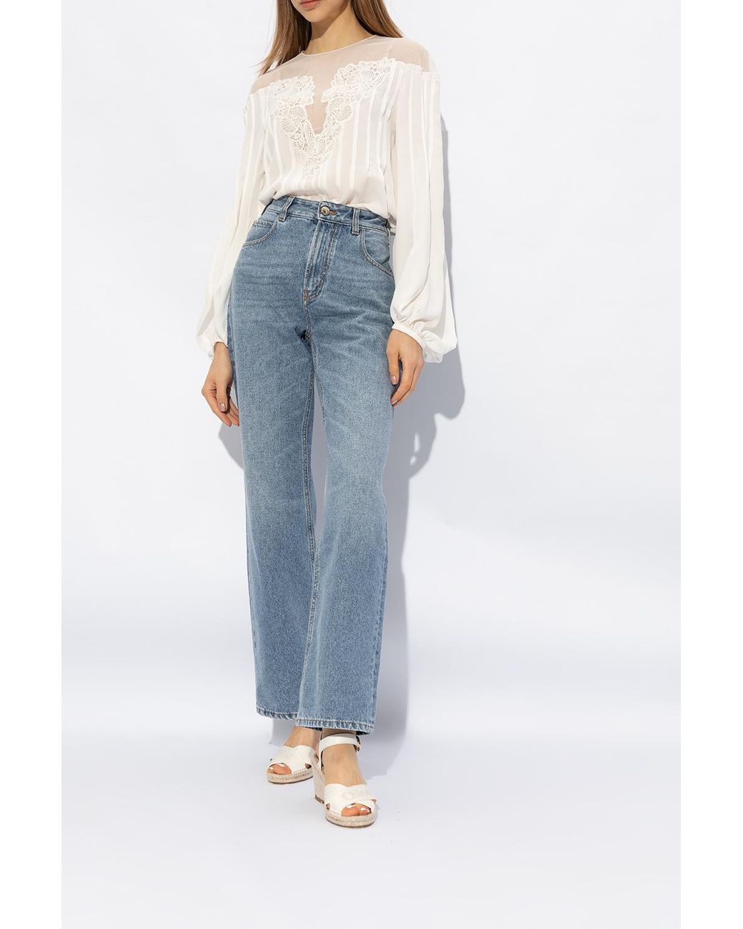 Chloé Natural Logo-Embroidered Wedge Sandals