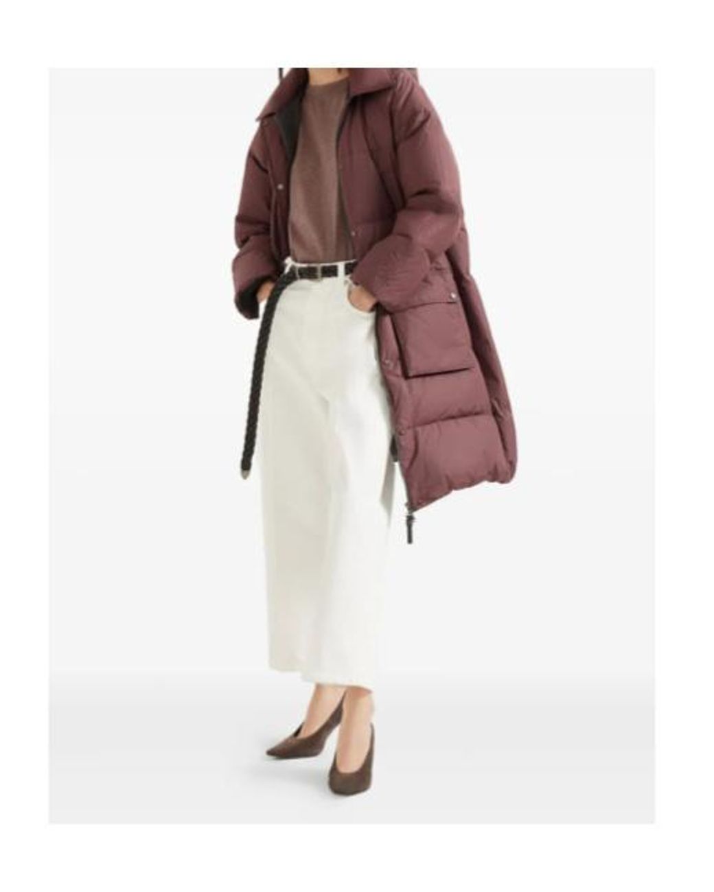 Brunello Cucinelli Purple Zipped Hooded Quilted Coat