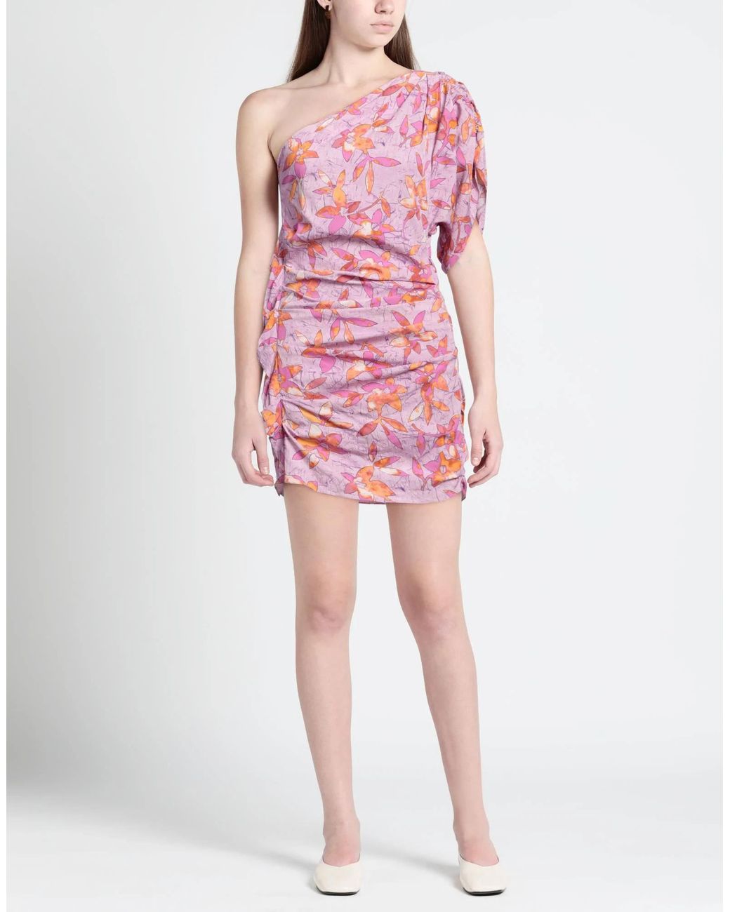 Isabel Marant Pink Floral Print One-Shoulder Dress