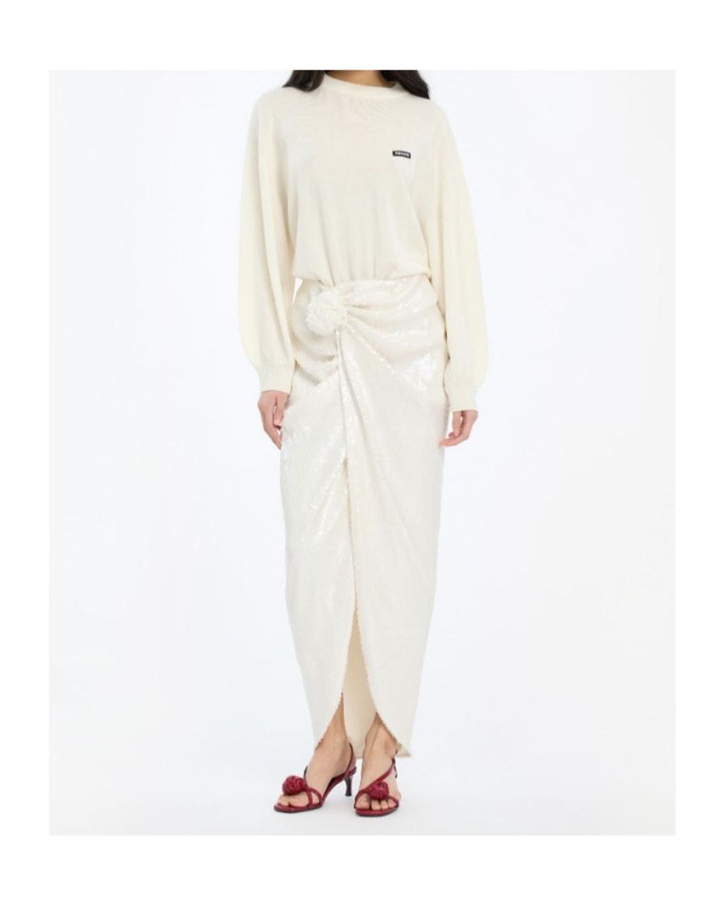 ROTATE BIRGER CHRISTENSEN White Sequins Knot Skirt