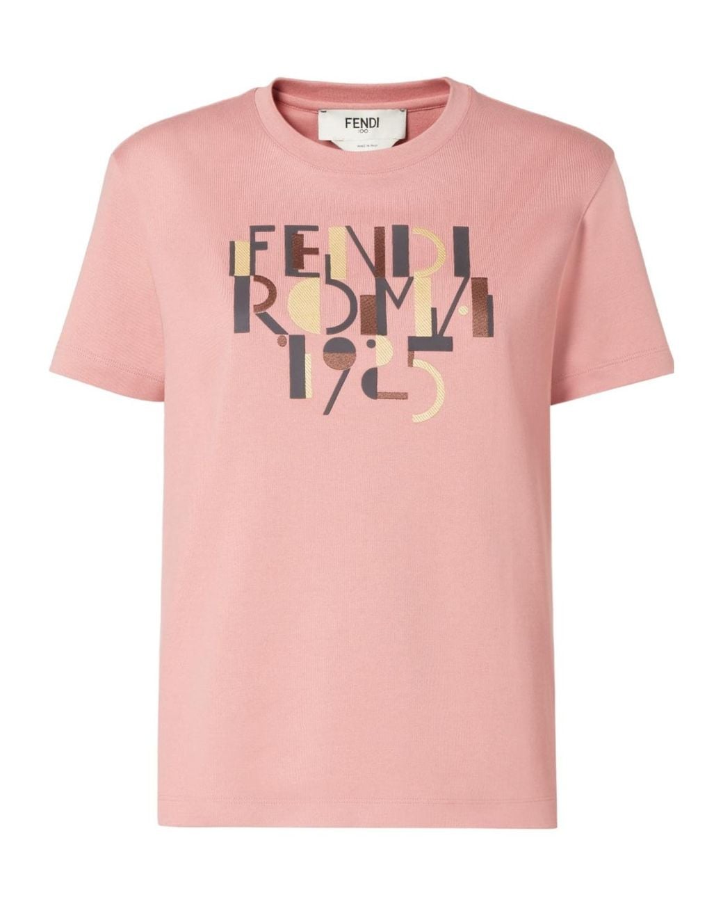 Fendi Pink Logo Printed Crewneck T-Shirt