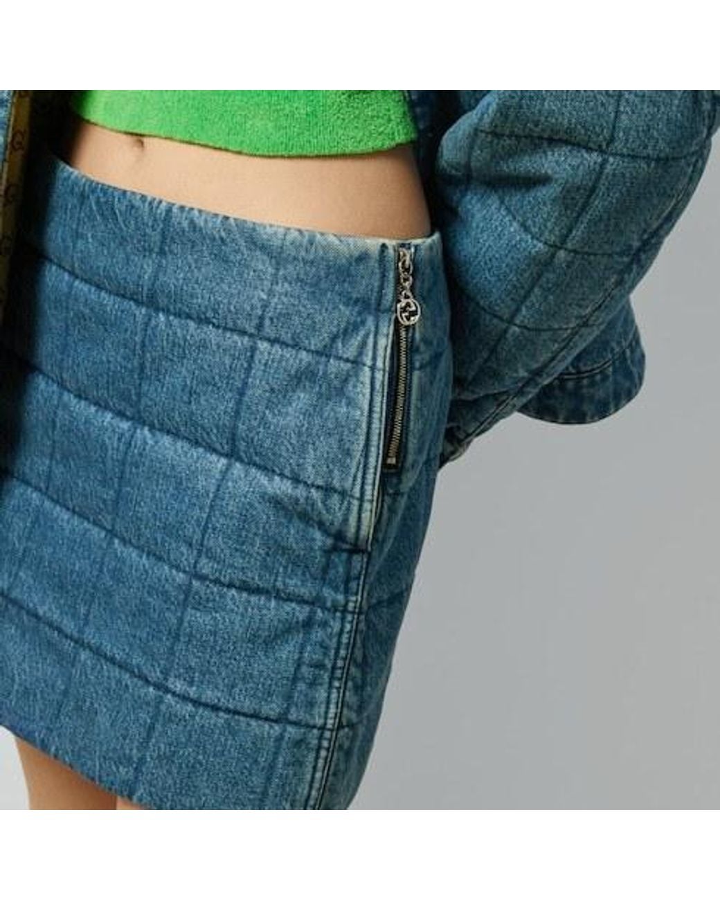 Gucci Blue Denim Quilted Skirt