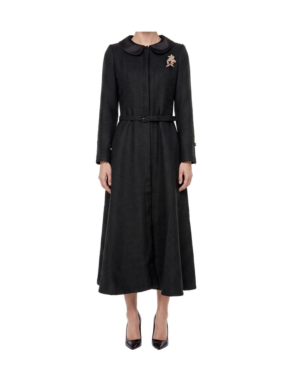 Roland Mouret Black Flower Brooch Boucle Coat