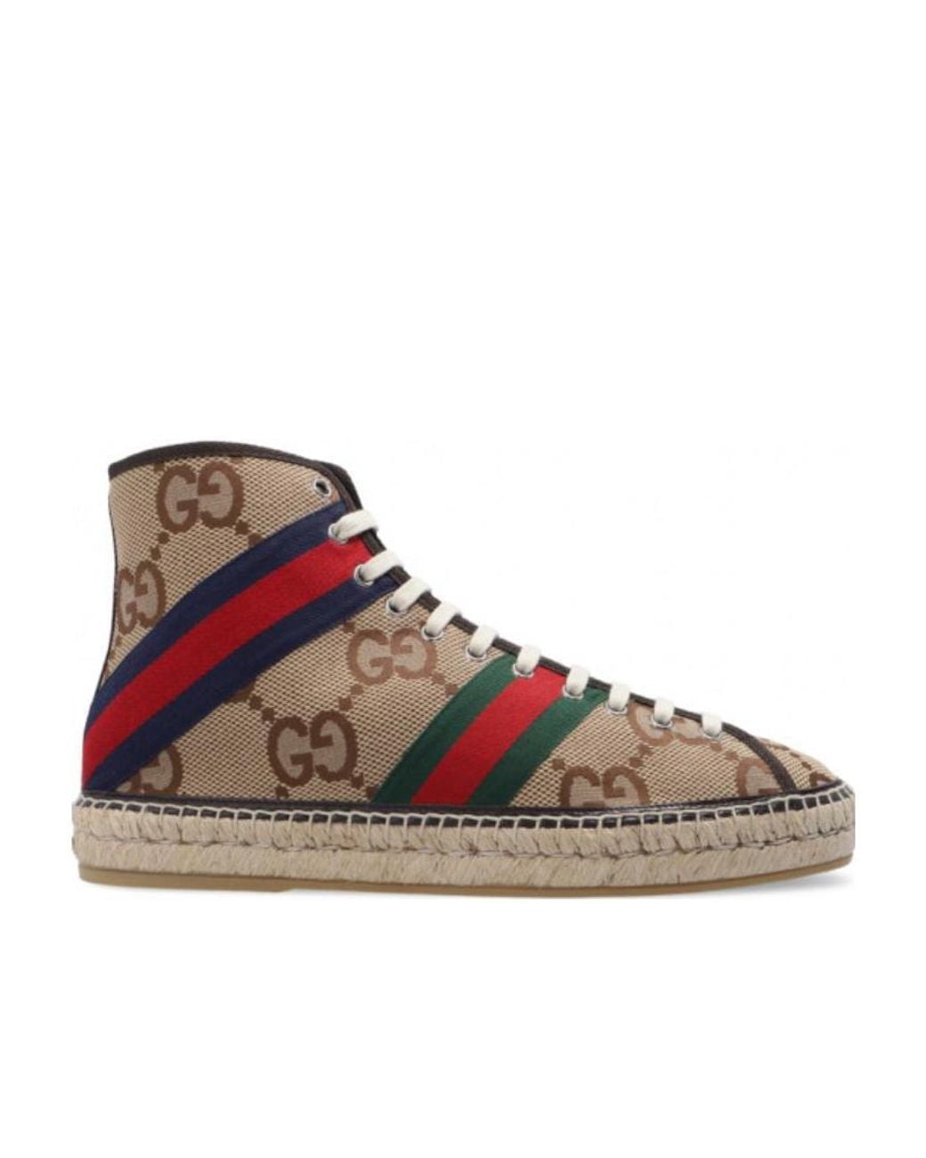 Gucci Brown Jumbo Gg Lace-Up High-Top Espadrille Sneakers for men