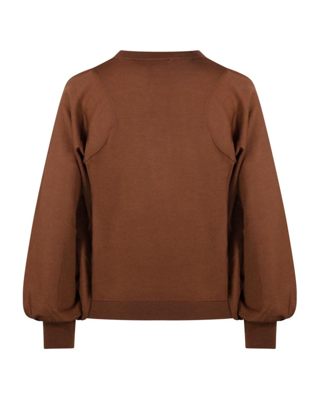 Nude Brown Puff-Sleeve Crew-Neck Sweater