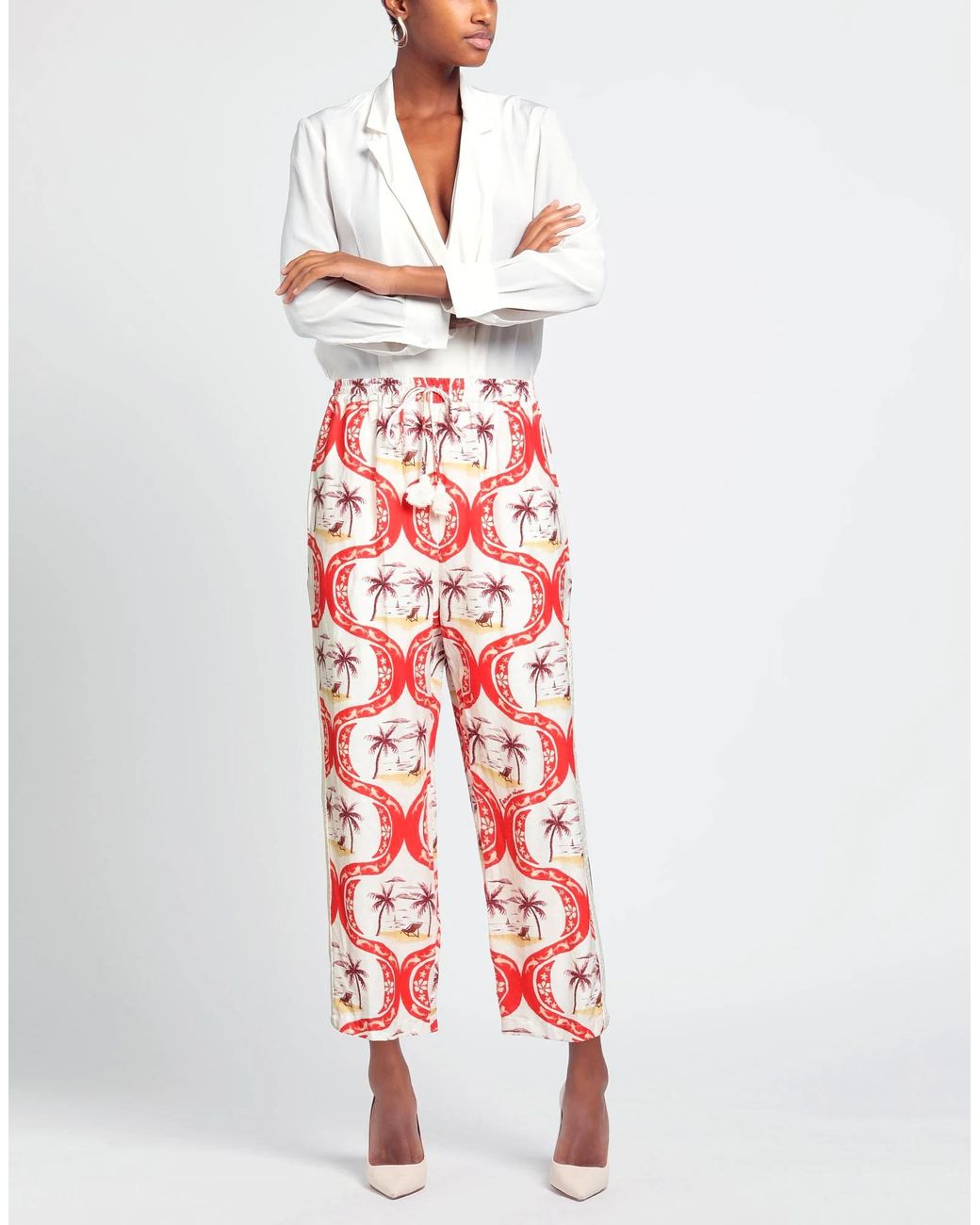 Farm Rio Red Printed Casual Pants