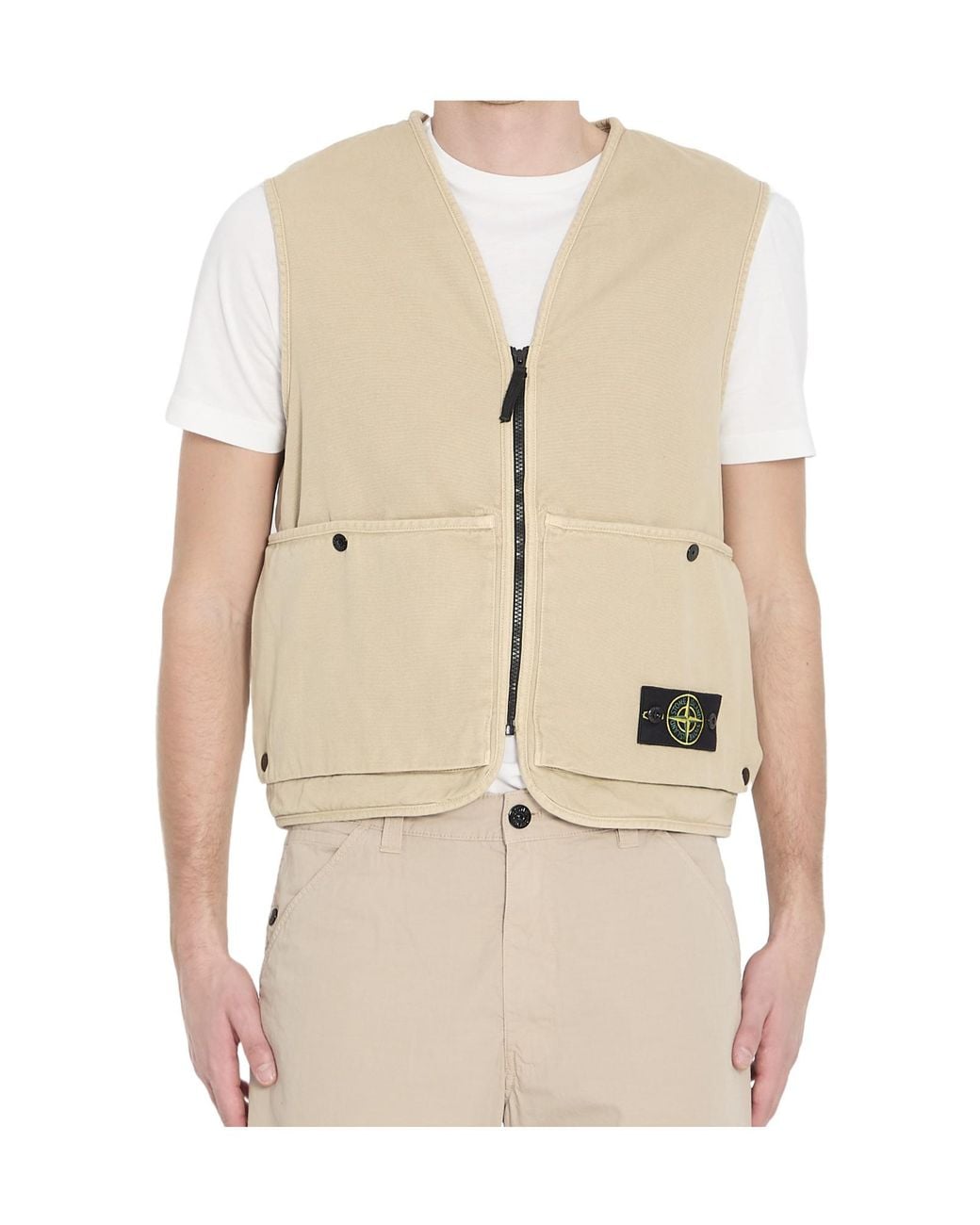 Stone Island Natural Oversized Logo Patch Vest for men